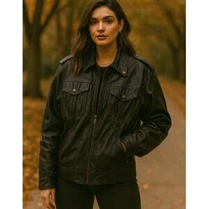 Vintage Mike & Chris Oversized Leather Full Zip Jacket XL Black Biker Punk Goth